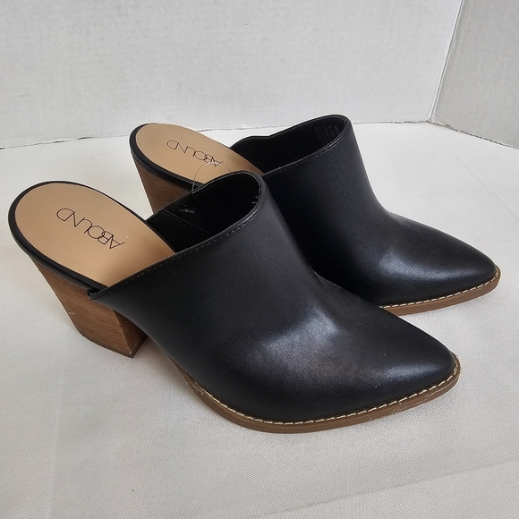 Abound Maya Black Faux Leather Block Heel Mules Pointed Toe Size 6.5M - Picture 2 of 12